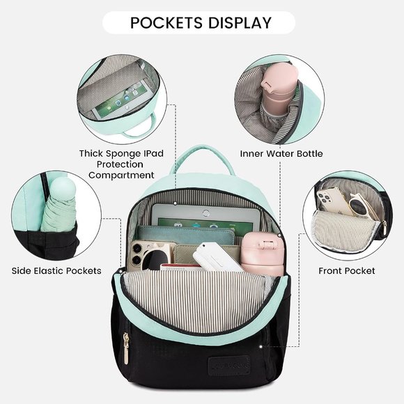 Women Black Cyan Blue Polyester Light Weight Small Waterproof Mini Backpack main image 6